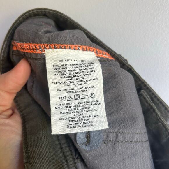 Anthropologie Wanderer Camo Utility Pants Linen Blend Women’s 29 Green Pockets - Picture 10 of 10